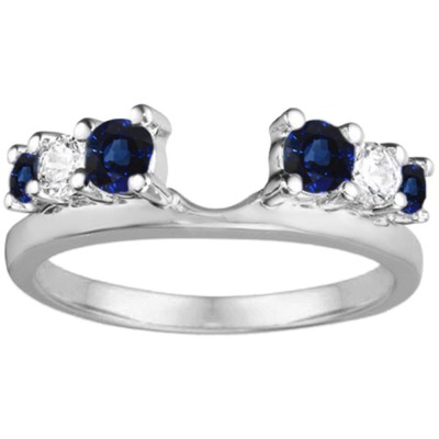 1 Ct. Sapphire and Diamond Double Shared Prong Graduated Six Stone Ring Wrap