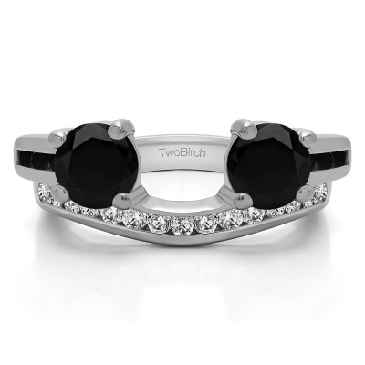 0.75 Ct. Black and White Two Stone Ring Wrap with Channel Set Band