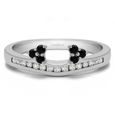 0.51 Ct. Black and White Round Cluster Contour Channel Set Anniversary Ring Wrap