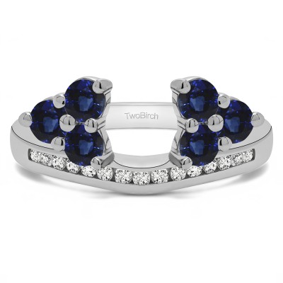 0.25 Ct. Sapphire and Diamond Round Cluster Contour Channel Set Anniversary Ring Wrap