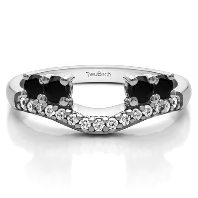 0.49 Ct. Black and White Shared Prong Contour Four Stone Anniversary Ring Wrap