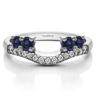 0.49 Ct. Sapphire and Diamond Shared Prong Contour Four Stone Anniversary Ring Wrap