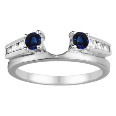 0.4 Ct. Sapphire and Diamond Round Channel and Prong Set Solitaire Ring Wrap