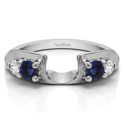 0.25 Ct. Sapphire and Diamond Graduated Four Stone Round Wedding Ring Wrap