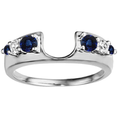 0.25 Ct. Sapphire and Diamond Six Stone Shared Prong Graduated Ring Enhancer