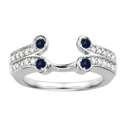 0.5 Ct. Sapphire and Diamond Bezel Y Double Row Solitaire Ring Wrap