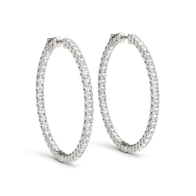 3/4 Inch Diamond Inside Out Hoop Earrings in 14k White Gold