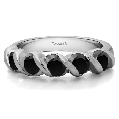 0.75 Carat Black Five Stone Swirl Set Wedding Ring