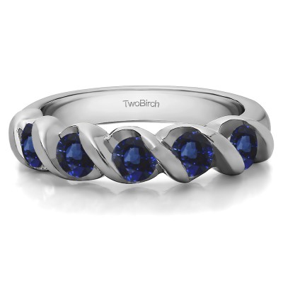 0.75 Carat Sapphire Five Stone Swirl Set Wedding Ring