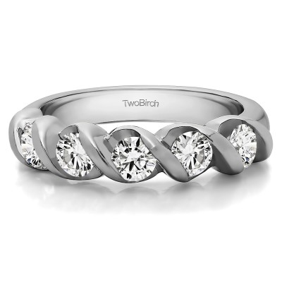 0.48 Carat Five Stone Swirl Set Wedding Band With Cubic Zirconia Mounted in Sterling Silver.(Size 9)