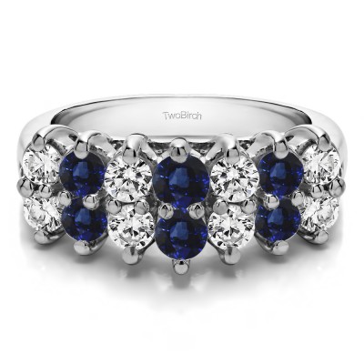 1.96 Carat Sapphire and Diamond Fourteen Stone Double Row Common Prong Wedding Ring