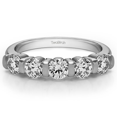 1.25 Carat Five Stone Bar Set Wedding Band With Brilliant Moissanite Mounted in 10k White Gold.(Size 11)