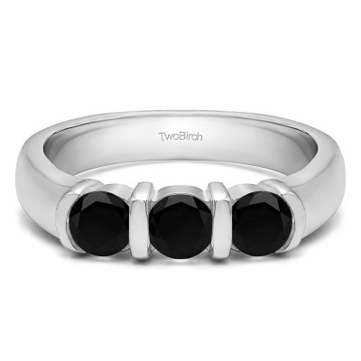 0.48 Carat Black Three Stone Bar Set Wedding Ring