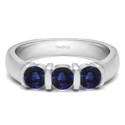 0.48 Carat Sapphire Three Stone Bar Set Wedding Ring