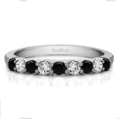 0.5 Carat Black and White Double Shared Prong Thin Wedding Band