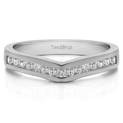 0.25 Ct. Round Fifteen Stone Channel Set Contour Wedding Ring With Cubic Zirconia Mounted in Sterling Silver.(Size 8)