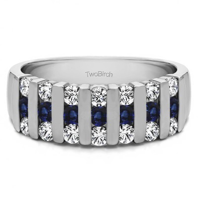 0.26 Carat Sapphire and Diamond Three Row Bar Set Wedding Ring