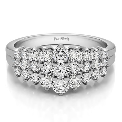 0.24 Carat Domed Three Row Shared Prong Anniversary Ring With Cubic Zirconia Mounted in Sterling Silver.(Size 8)