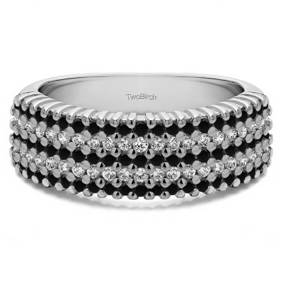 1 Carat Black and White Multi Row Common Prong Wedding Ring