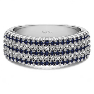1 Carat Sapphire and Diamond Multi Row Common Prong Wedding Ring