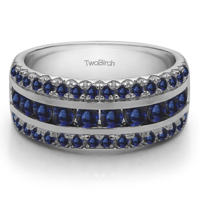 0.75 Carat Sapphire Three Row Fishtail Set Anniversary Ring