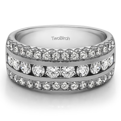 0.51 Carat Three Row Fishtail Set Anniversary Ring With Cubic Zirconia Mounted in Sterling Silver.(Size 11)