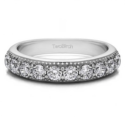 1 Carat Millgrained Double Shared Prong Vintage Wedding Ring With Cubic Zirconia Mounted in Sterling Silver.(Size 6)