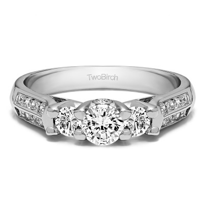 0.87 Carat Three Stone Knife Edge Shank Wedding Band With Cubic Zirconia Mounted in Sterling Silver.(Size 5)