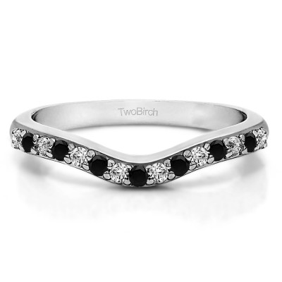 0.24 Ct. Black and White Fifteen Stone Delicate Curved Wedding Ring