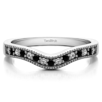0.24 Ct. Black and White Vintage Contour Band with Milgrained Edges