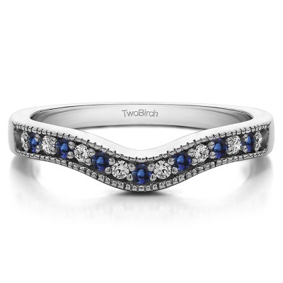 0.5 Ct. Sapphire and Diamond Vintage Contour Band with Milgrained Edges