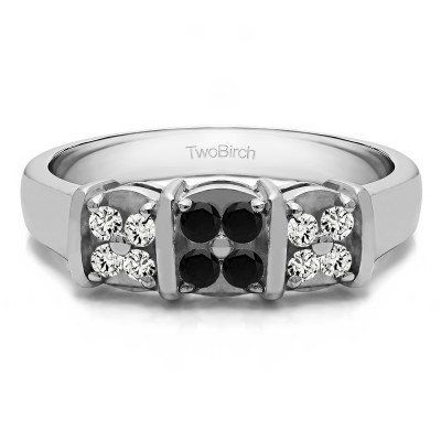 0.31 Carat Black and White Illusion Three Stone Wedding Ring