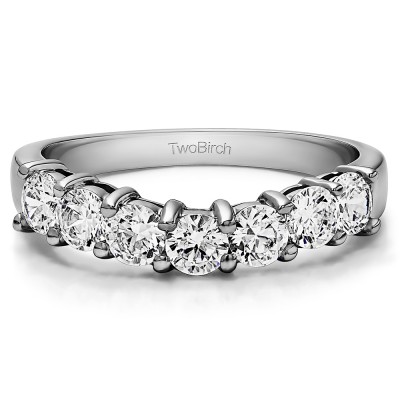 0.75 Ct. Seven Stone Shared Prong Contoured Wedding Ring With Cubic Zirconia Mounted in Sterling Silver.(Size 8.5)