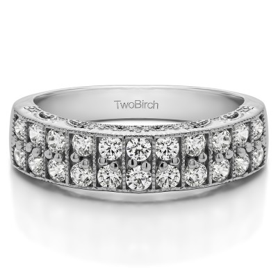 0.99 Carat Double Row Millgrained Pave Vintage Wedding Ring