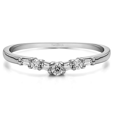 0.32 Ct. Alternating Baguette and Round Shared Prong Tracer Band With Cubic Zirconia Mounted in Sterling Silver.(Size 7.25)