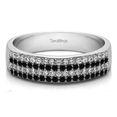 0.49 Carat Black and White Double Row Pave Set Wedding Ring