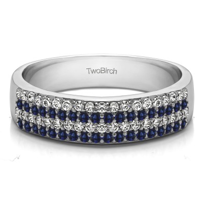 0.49 Carat Sapphire and Diamond Double Row Pave Set Wedding Ring