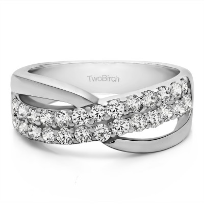 0.78 Carat Double Row Shared Prong Bypass Wedding Ring