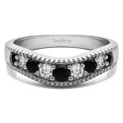 0.25 Ct. Black and White Wde Vintage Millgrained Contour Wedding Ring