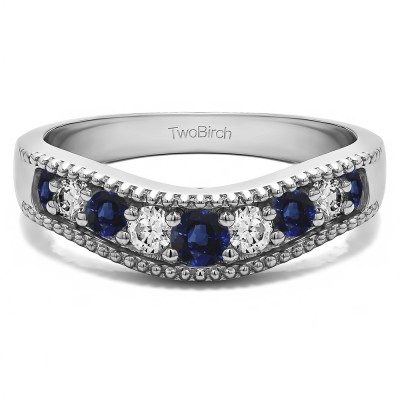 0.25 Ct. Sapphire and Diamond Wde Vintage Millgrained Contour Wedding Ring