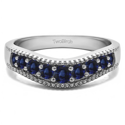 0.25 Ct. Sapphire Wde Vintage Millgrained Contour Wedding Ring
