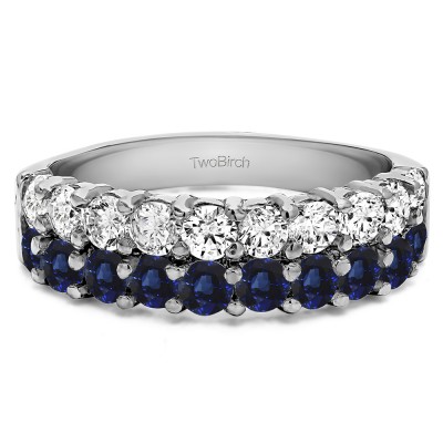 1.5 Carat Sapphire and Diamond Double Row Double Shared Prong Wedding Ring
