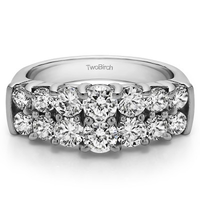 1.06 Carat Graduated Double Row Double Shared Prong Wedding Ring With Cubic Zirconia Mounted in Sterling Silver.(Size 10)