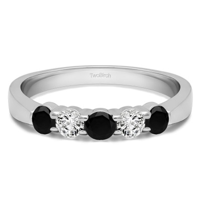 1.25 Carat Black and White Five Stone Shared Prong Pinched Shank Wedding Band