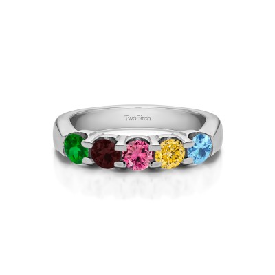 Genuine Birthstone Five Stone Shared Prong Pinched Shank Wedding Band(0.5 Carat)