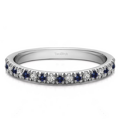 0.1 Carat Sapphire and Diamond Twenty Stone Domed French Cut Pave Set Wedding Ring