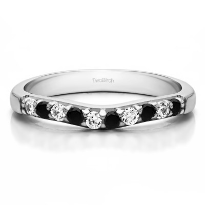 0.25 Ct. Black and White Ten Stone Curved Prong Set Wedding Ring