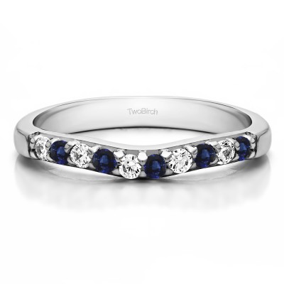 0.25 Ct. Sapphire and Diamond Ten Stone Curved Prong Set Wedding Ring