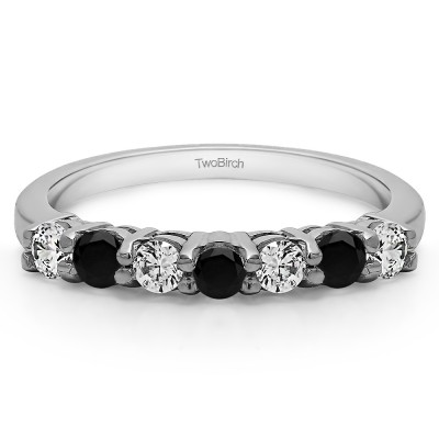 0.42 Carat Black and White 7 Stone Double Shared Prong Wedding Ring