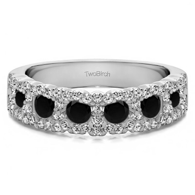 0.84 Carat Black and White Alternating Small and Large Round Wedding Ring